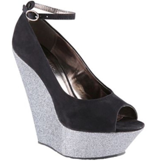 Never been used Black Silver Glitter Wedge
