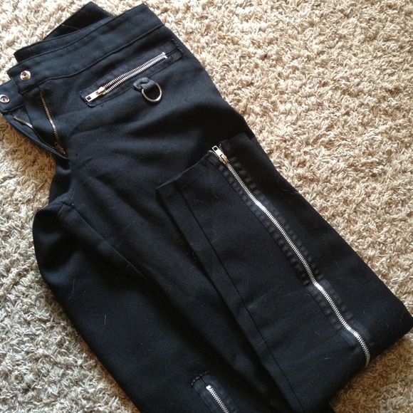 lip service Pants - Black bondage pants skinny zip leg