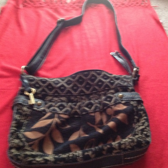 Fossil fabric and leather handbag/Reduced!