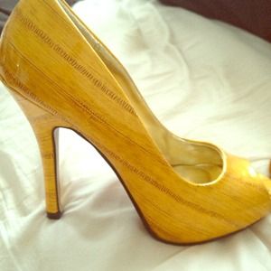 Gold open toe heels
