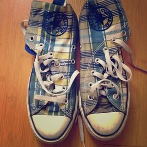 Blue and yellow converses