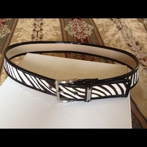 Michael Kors zebra print on calfskin belt.