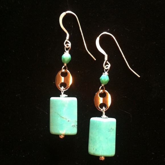 14) Auth rectangular & faceted turquoise earrings
