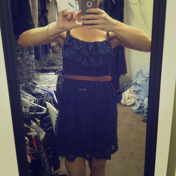 Blue lace belted dress