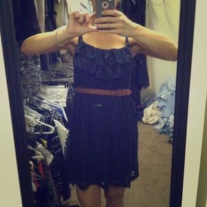 Blue lace belted dress