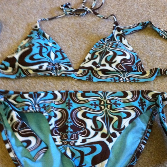 Blue and brown bikini