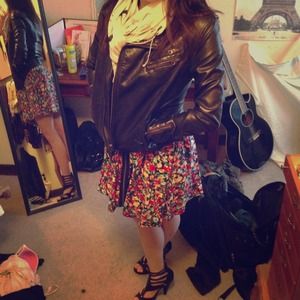 Macy's faux biker leather jacket, cross zip