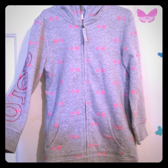 Aeropostale grey w/pink stars zip sweatshirt. XS