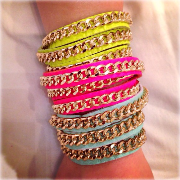 Neon Leather Chain Bracelet Armparty