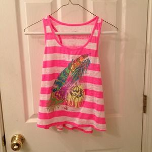 Neon pink and white striped tank top