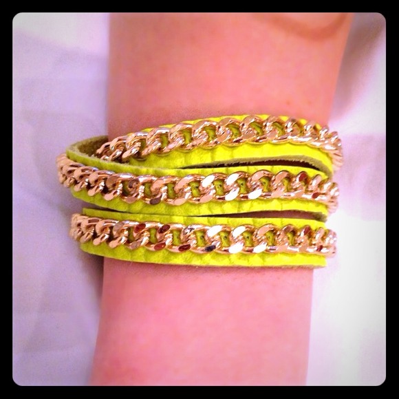 Neon Yellow Leather Chain Bracelet