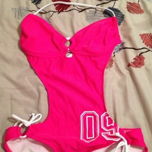 Hot pink & white monokini swimsuit M/L