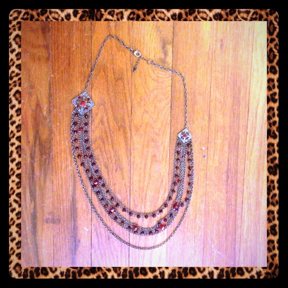 Long adjustable red & dark silver necklace - Picture 1 of 4