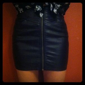 Black leather zip up skirt