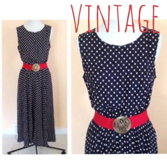 Dresses & Skirts - Vintage Navy & White Polka-Dot Dress