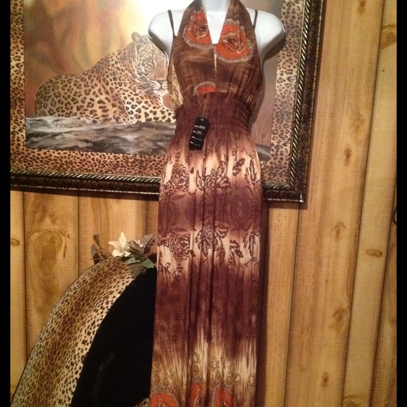 Women's maxi dress orange and brown size large