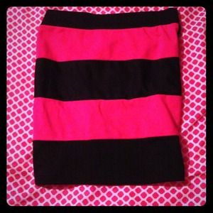 Pink and black striped skirt.