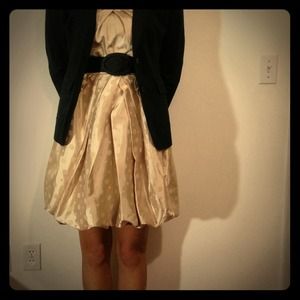Gold polk a dot dress with black belt