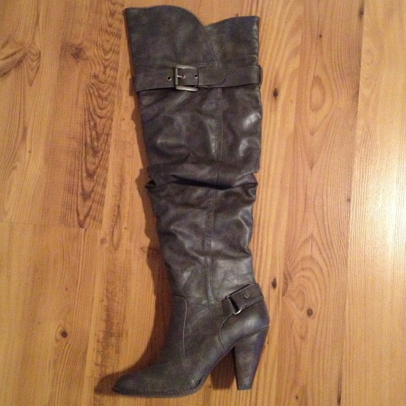 Grey/brown knee high slouch boots