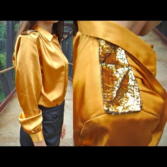 SOLD Vintage Sequin Shoulder Gold Top