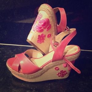 talbots size 7 1/2 pink floral wedges