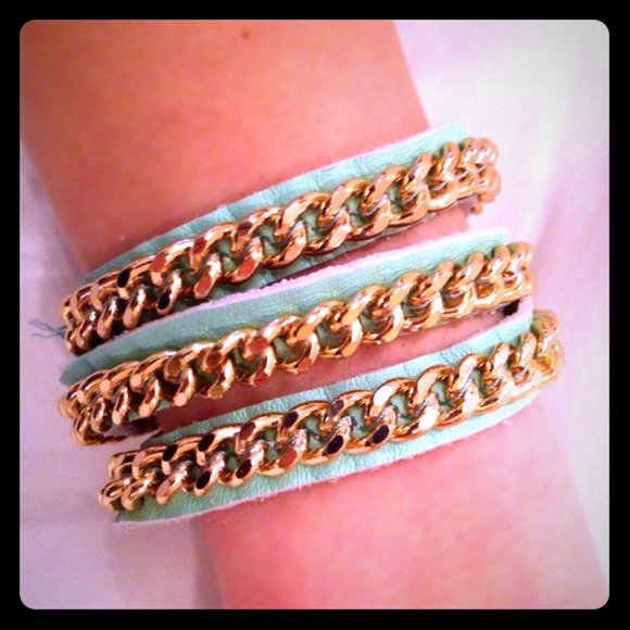 Mint Green Leather Chain Bracelet