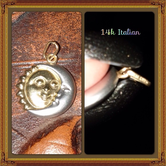 White and Yellow Gold Moon Pendant 14k