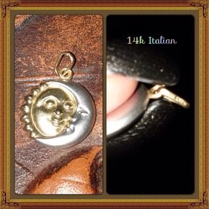 White and Yellow Gold Moon Pendant 14k