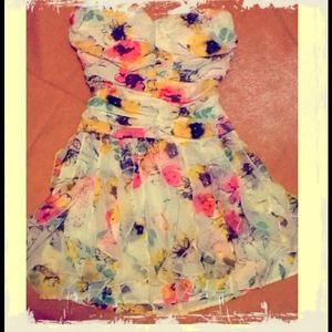 Pretty white with mint and pink floral prints.