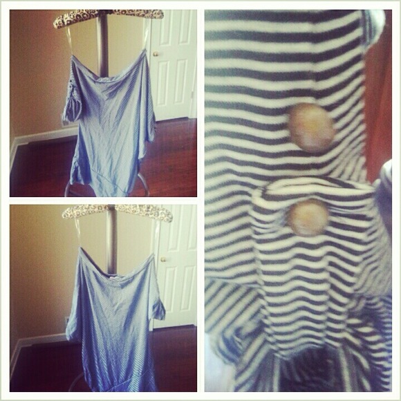 Navy & White Striped Off The Shoulder Top