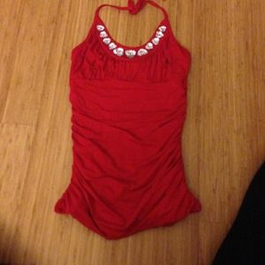 NWT Red Bebe Heart Stone Trim Halter Top
