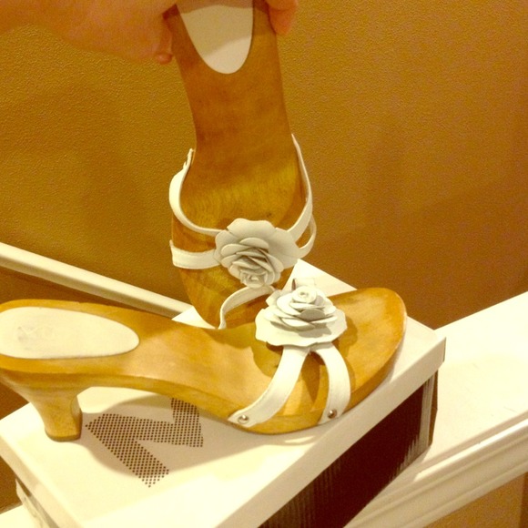 Mia White Spring Wooden Heels