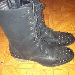 Distressed spiked military boots