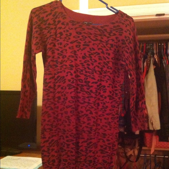 Red and black leopard sweater dress