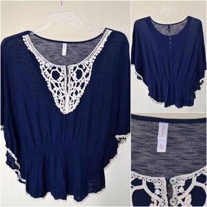 XHILARATION FEATHER SLEEVE TOP