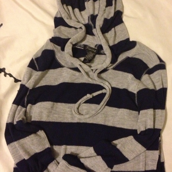 Grey and blue striped hoodie
