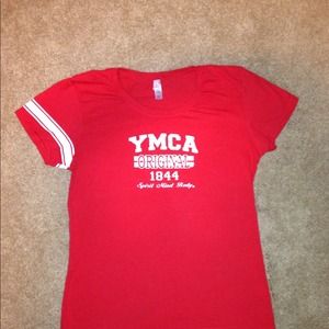 YMCA tee shirt.