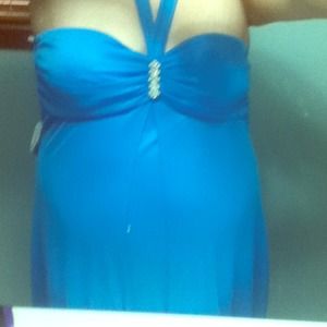 aqua floor length prom dress