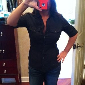 Button down mid sleeve black top. Size 1.