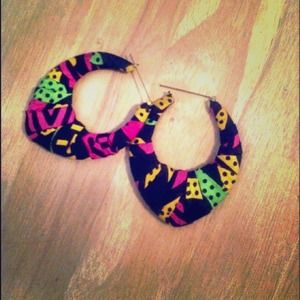 Hoop earring hand wrapped in African print  fabric