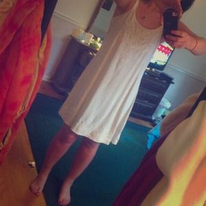 Summer linen cream colored dress with embroidery