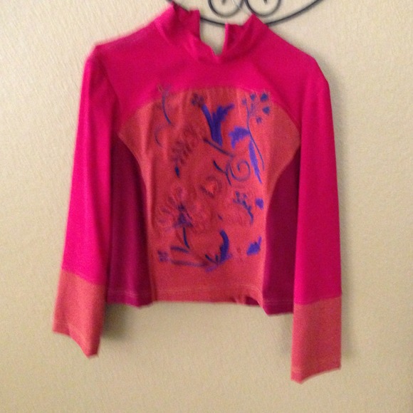 Red, orange and blue long sleeve shirt