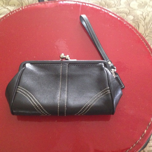 Authentic Coach wristlet black all leather