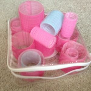 Velcro hair rollers in plastic case