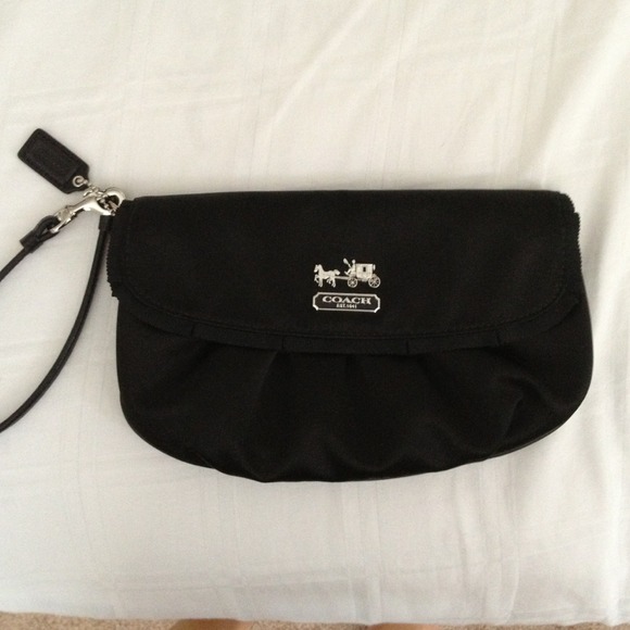 Black satin Coach wristlet