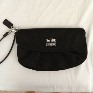 Black satin Coach wristlet