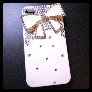 White hardshell iPhone case with gems and cute bow