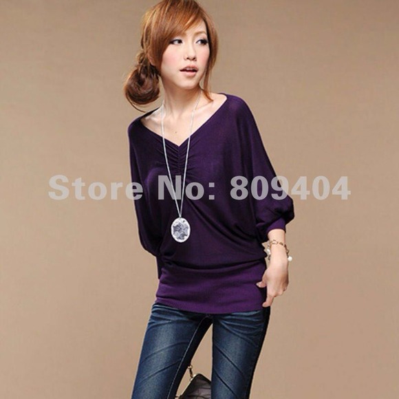 Bat sleeve v-neck sweater