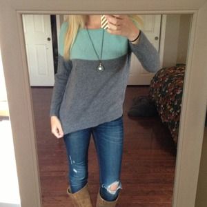 Comfy wool gray and turquoise sweater