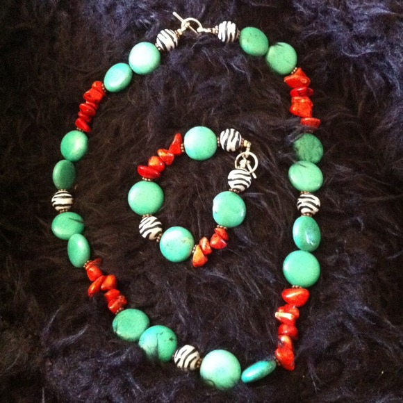 Western Zebra/Red/Turq Necklace Set-SOLD